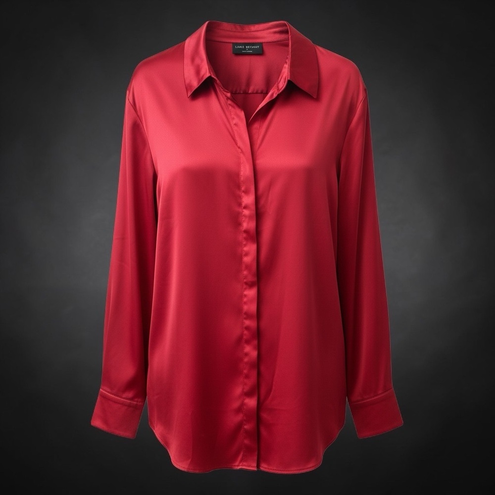 Lane Bryant Deep Red Satin Button-Down Blouse
